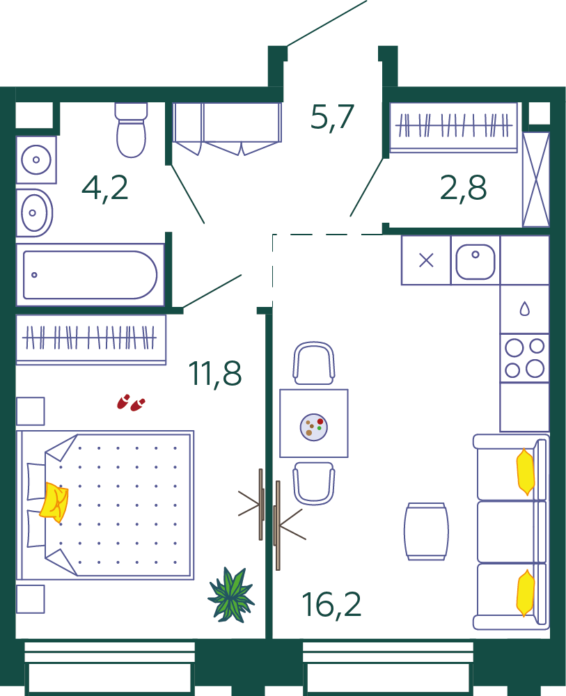 1-комнатная квартира 40.7 м2, 8-й этаж