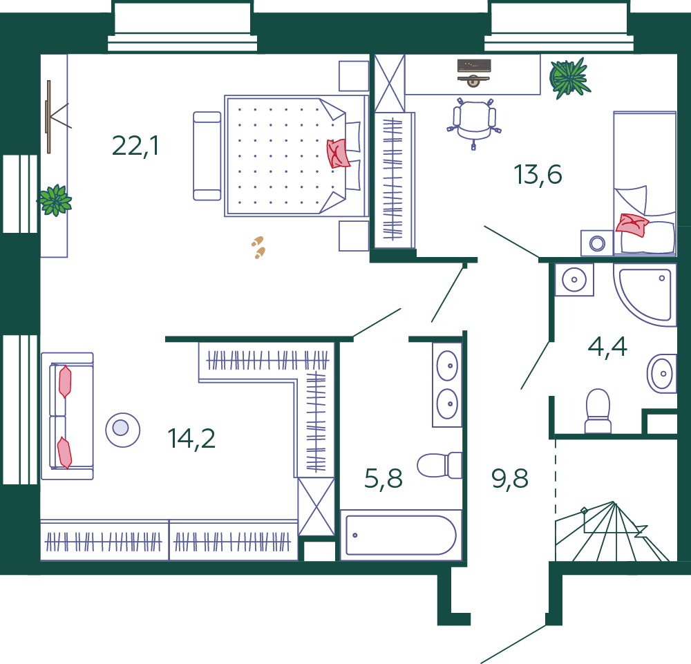4-комнатная квартира 151.5 м2, 5-й этаж