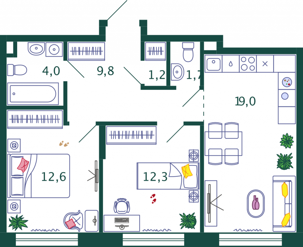 2-комнатная квартира 60.6 м2, 6-й этаж