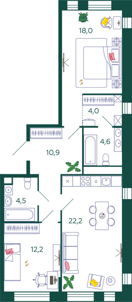 2-комнатная квартира 76.4 м2, 13-й этаж