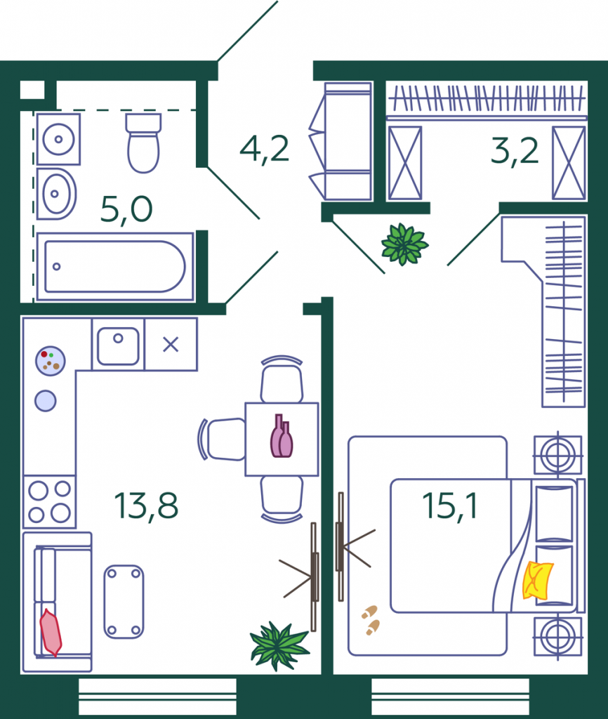 1-комнатная квартира 41.3 м2, 8-й этаж