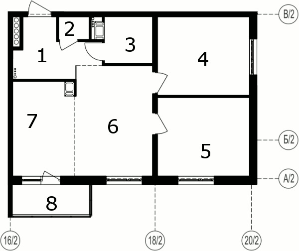 3-комнатная квартира 62.43 м2, 5-й этаж