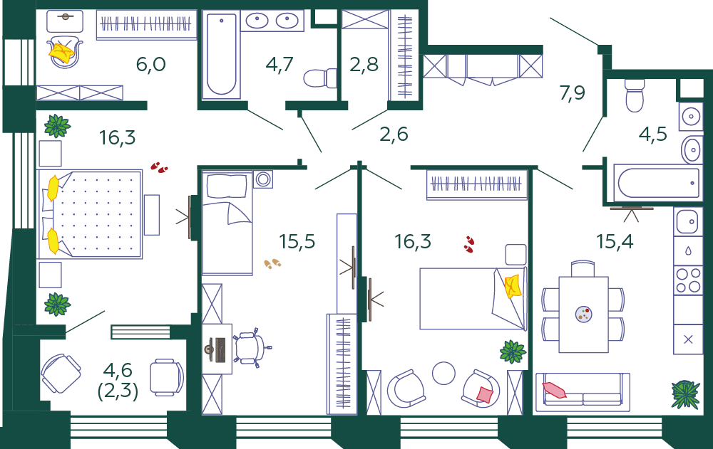 3-комнатная квартира 94.3 м2, 11-й этаж
