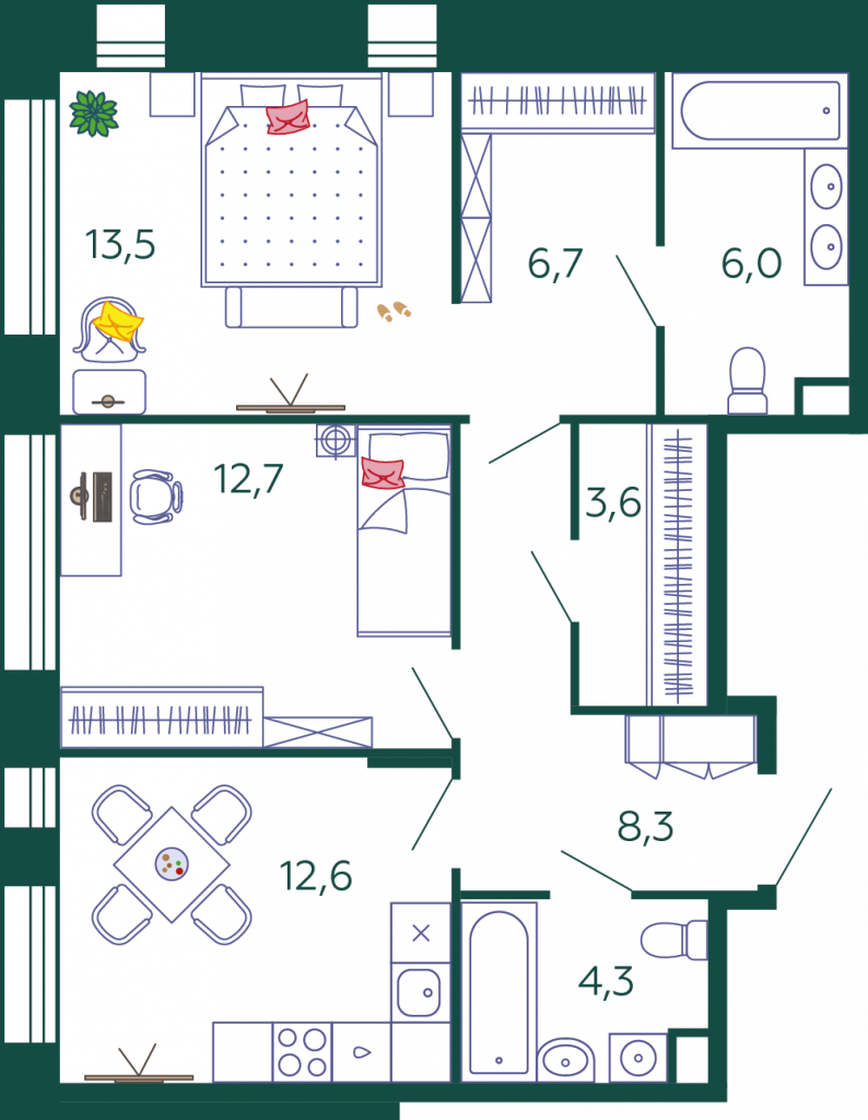 2-комнатная квартира 67 м2, 15-й этаж