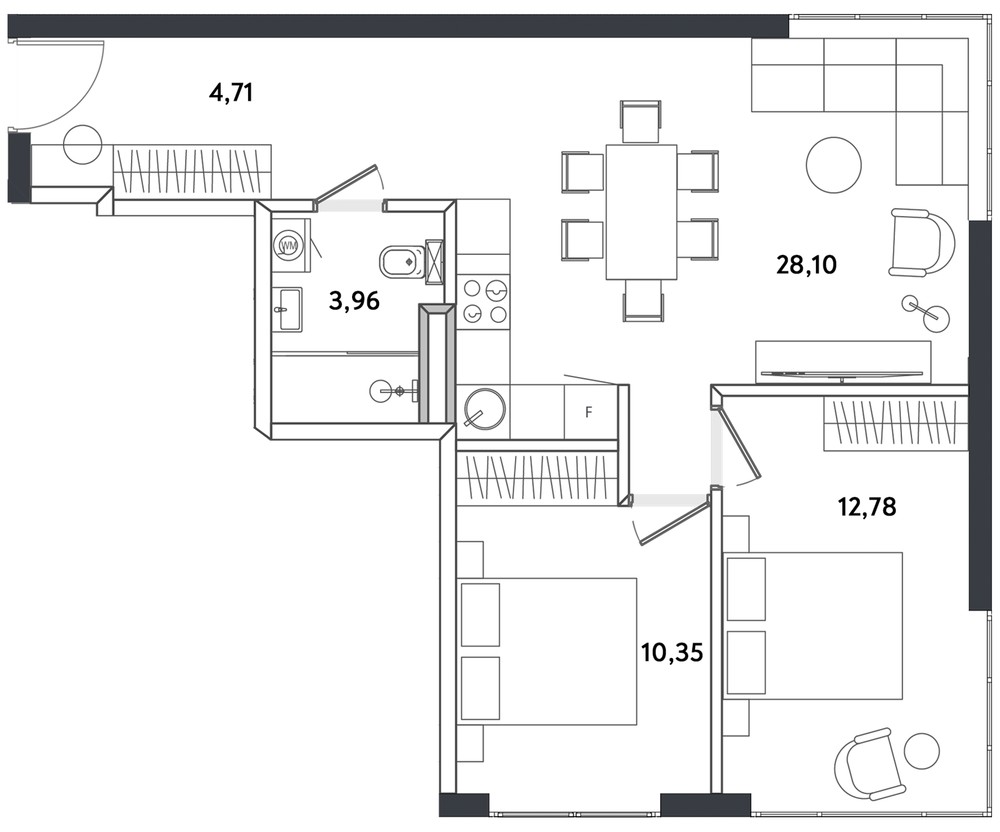 3-комнатная квартира 59.9 м2, 2-й этаж