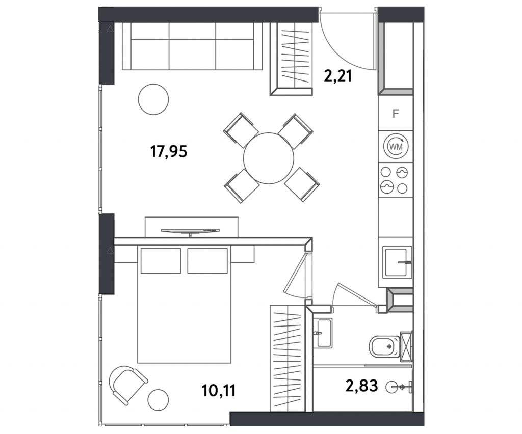 2-комнатная квартира 33.1 м2, 19-й этаж