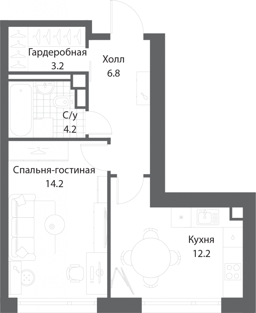 1-комнатная квартира 39.9 м2, 17-й этаж