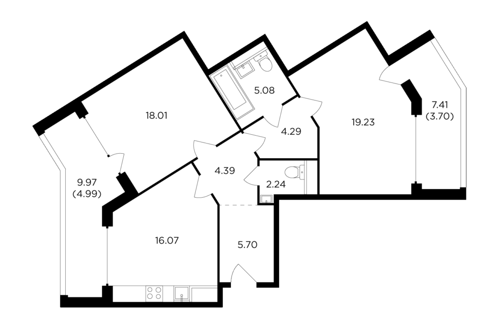 2-комнатная квартира 83.7 м2, 12-й этаж