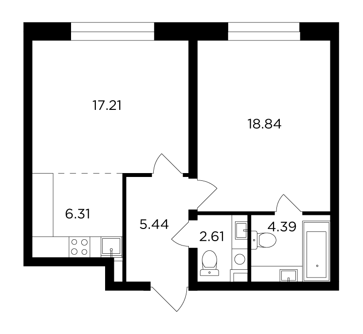 2-комнатная квартира 54.8 м2, 12-й этаж