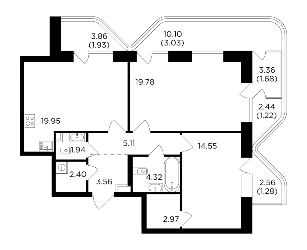 2-комнатная квартира 83.72 м2, 13-й этаж