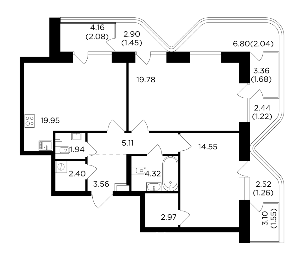 2-комнатная квартира 85.86 м2, 18-й этаж