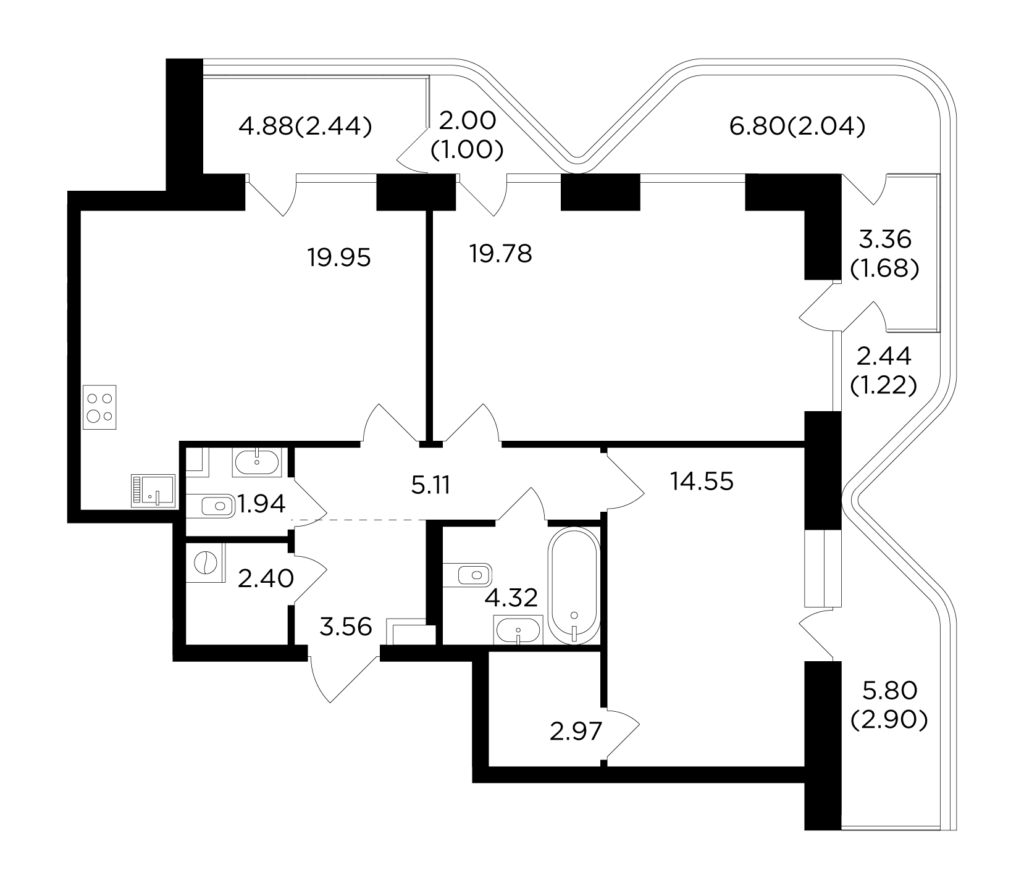 2-комнатная квартира 85.86 м2, 5-й этаж