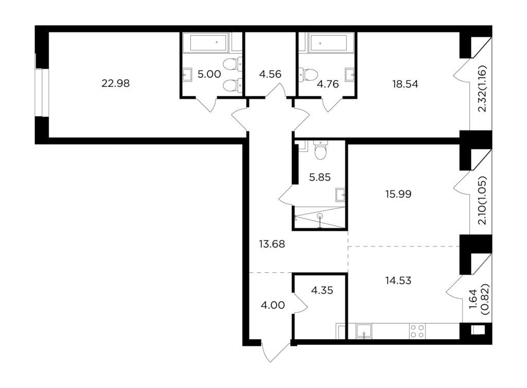 3-комнатная квартира 117.27 м2, 10-й этаж