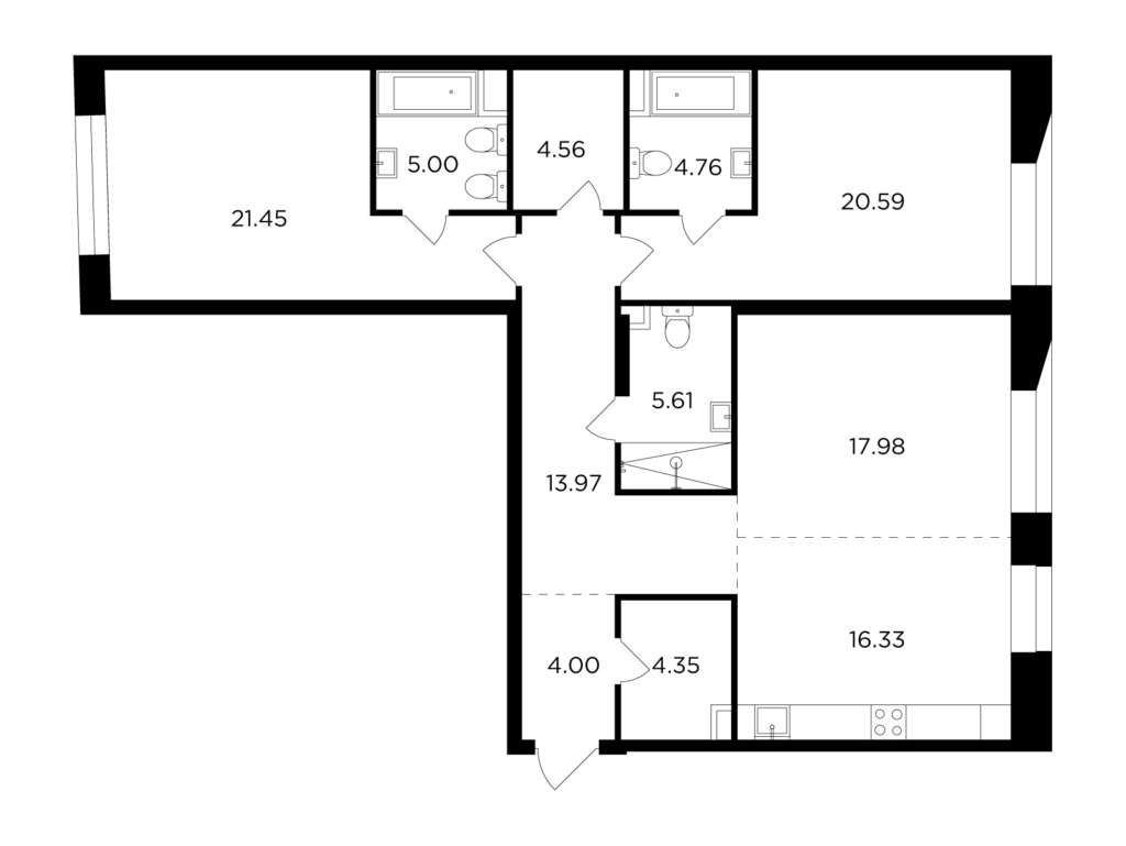 3-комнатная квартира 118.6 м2, 2-й этаж