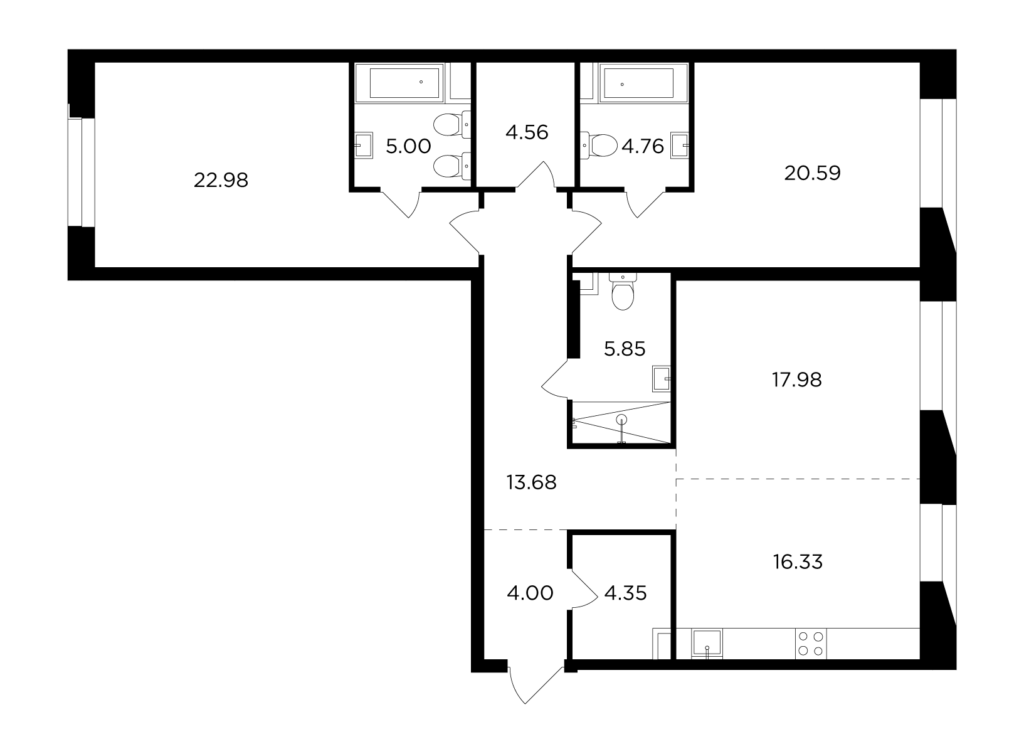 3-комнатная квартира 120.08 м2, 7-й этаж