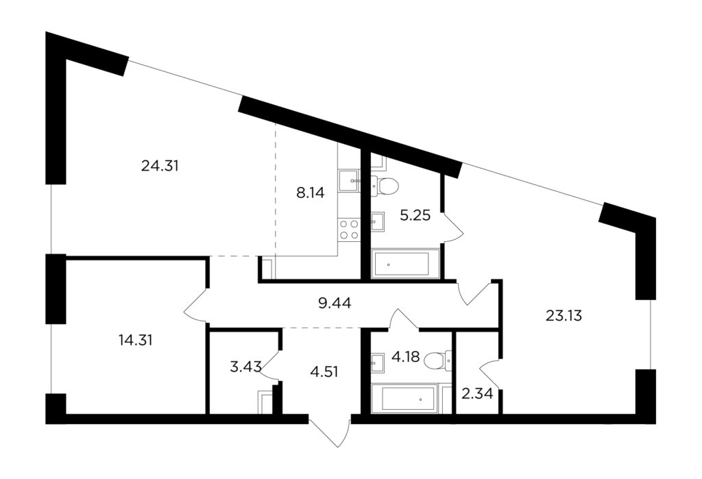 3-комнатная квартира 109.91 м2, 14-й этаж