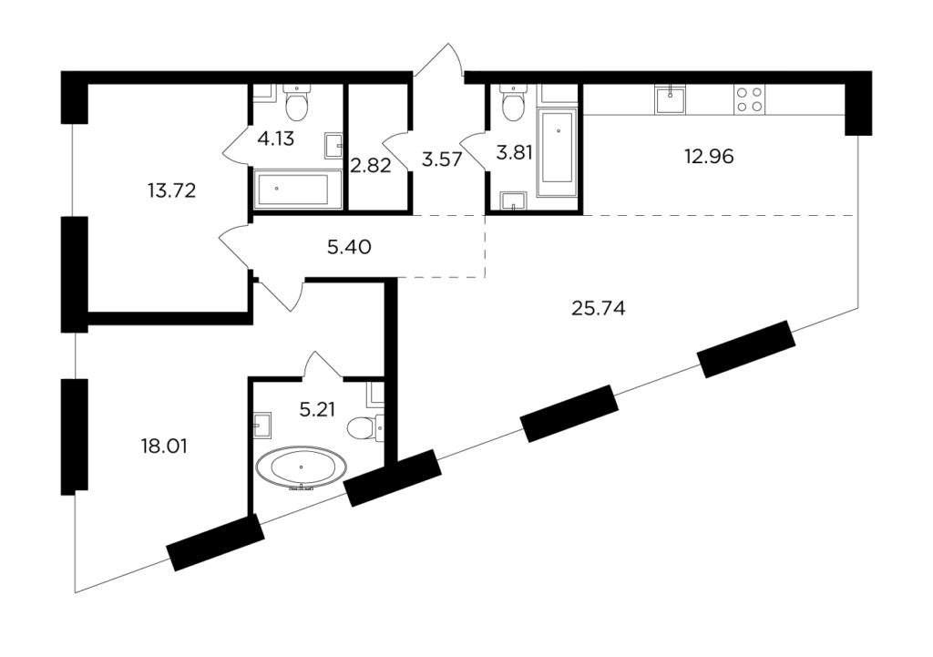 3-комнатная квартира 95.37 м2, 11-й этаж