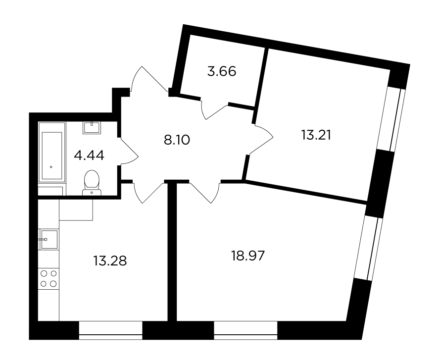 2-комнатная квартира 61.67 м2, 13-й этаж