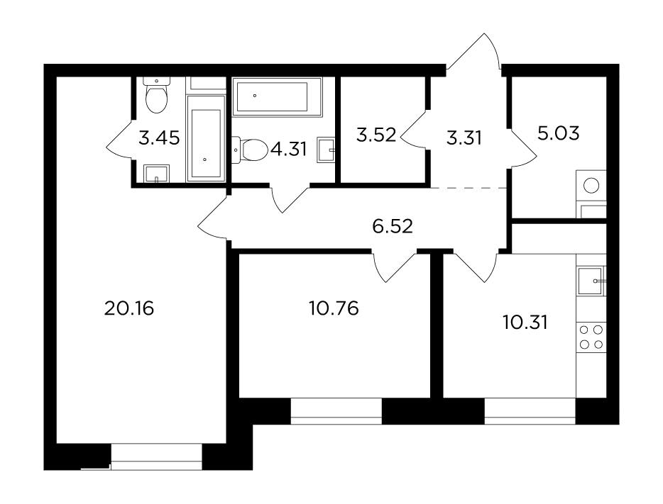 2-комнатная квартира 65.3 м2, 13-й этаж