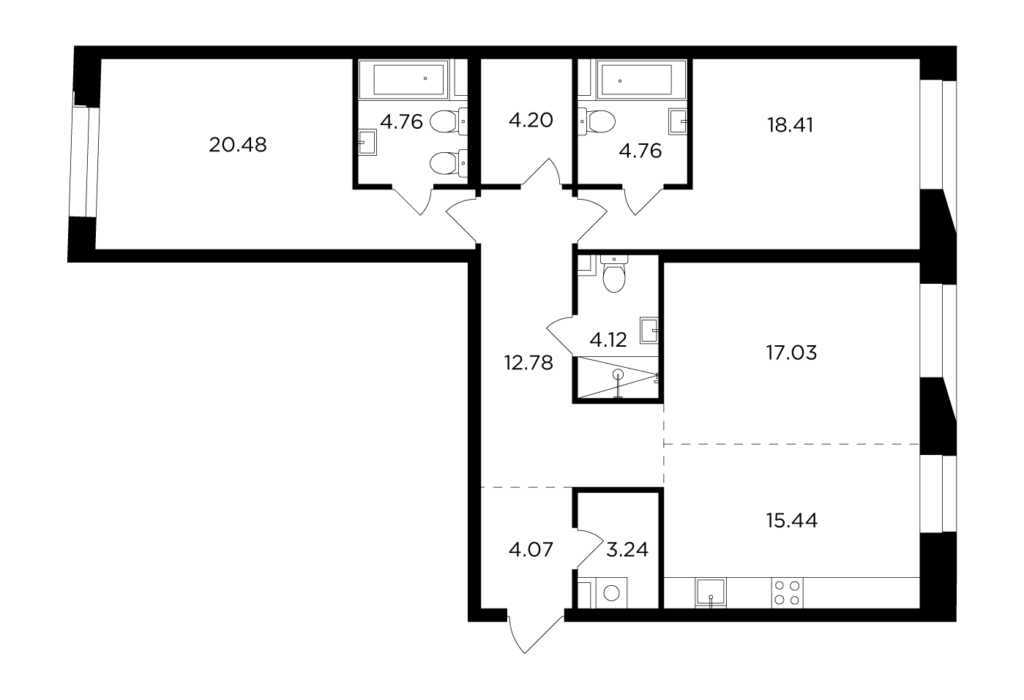 3-комнатная квартира 109.29 м2, 4-й этаж