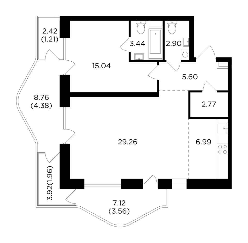 2-комнатная квартира 77.11 м2, 10-й этаж