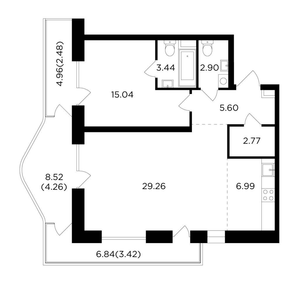 2-комнатная квартира 76.16 м2, 11-й этаж