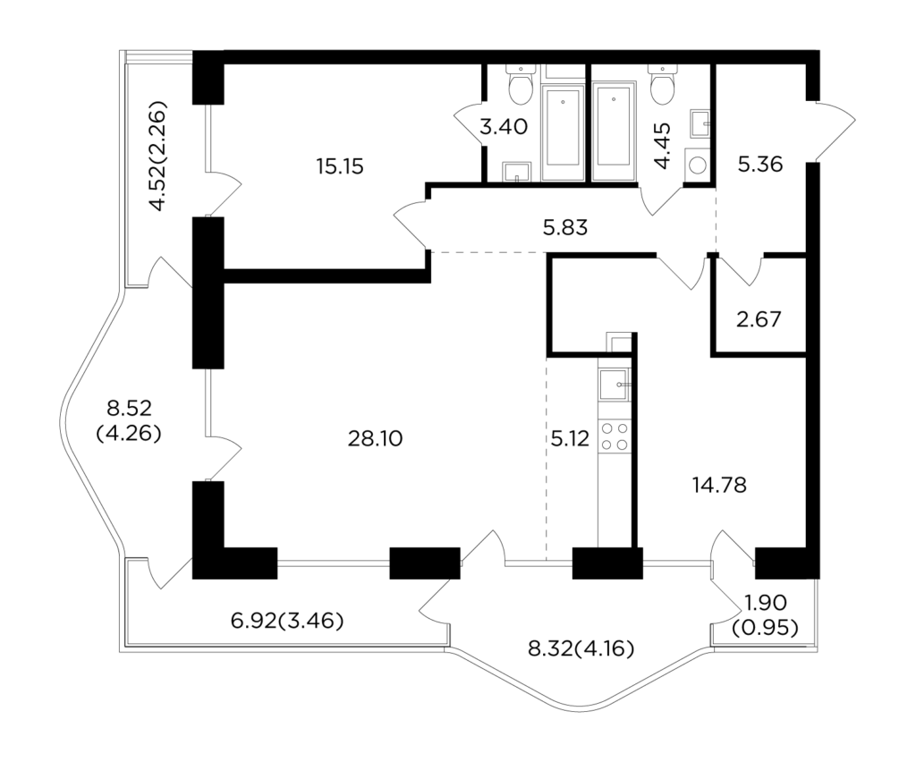 3-комнатная квартира 99.95 м2, 12-й этаж