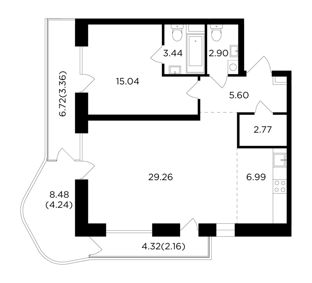 2-комнатная квартира 75.76 м2, 13-й этаж