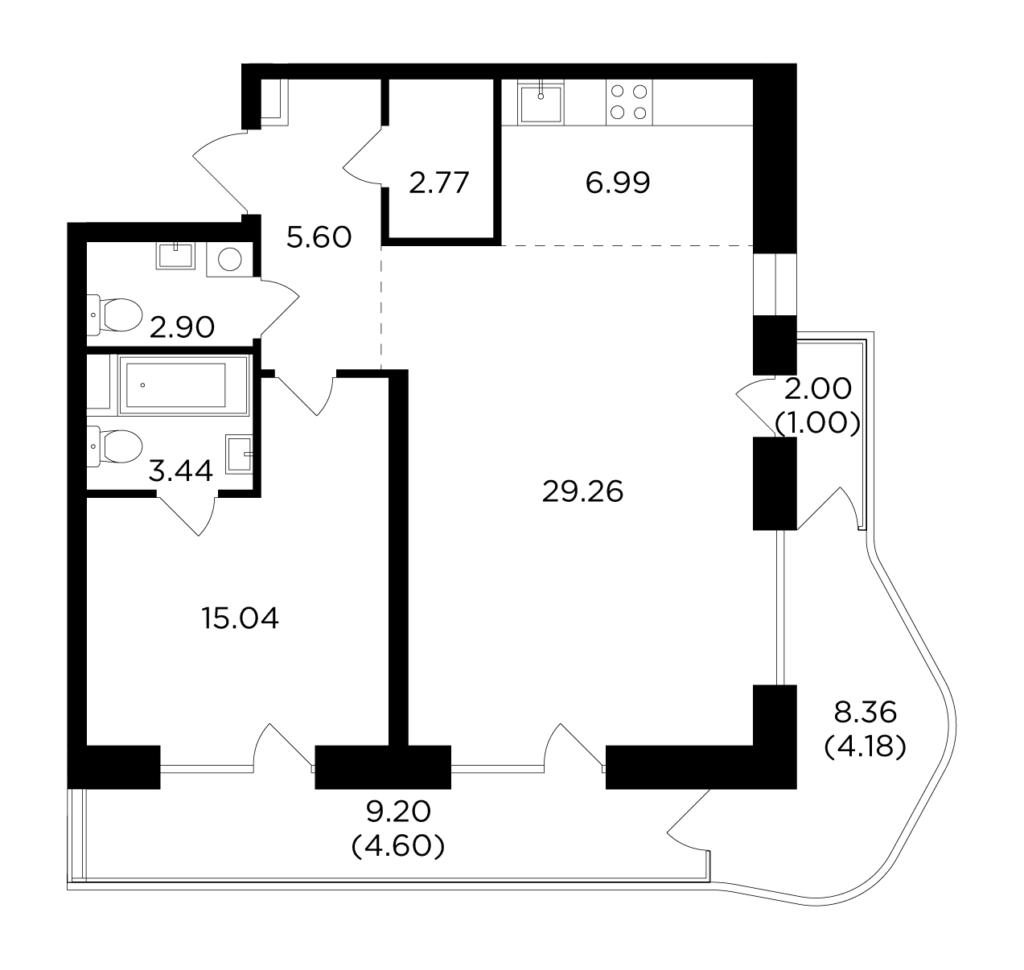 2-комнатная квартира 75.78 м2, 17-й этаж