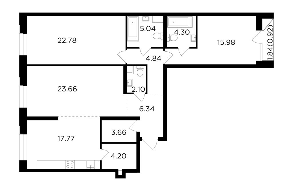 3-комнатная квартира 111.59 м2, 11-й этаж