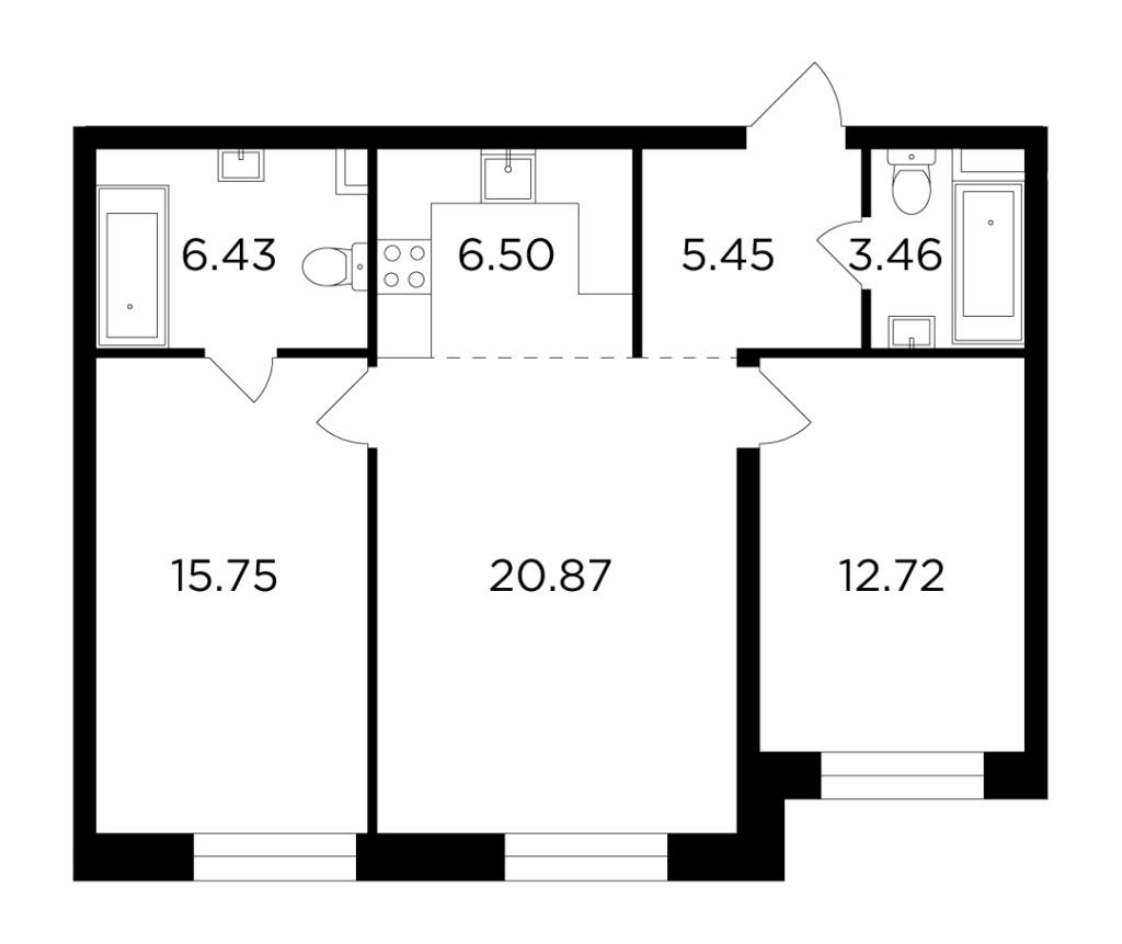 3-комнатная квартира 71.18 м2, 12-й этаж