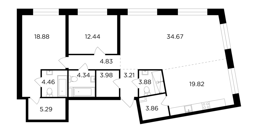 3-комнатная квартира 119.66 м2, 3-й этаж