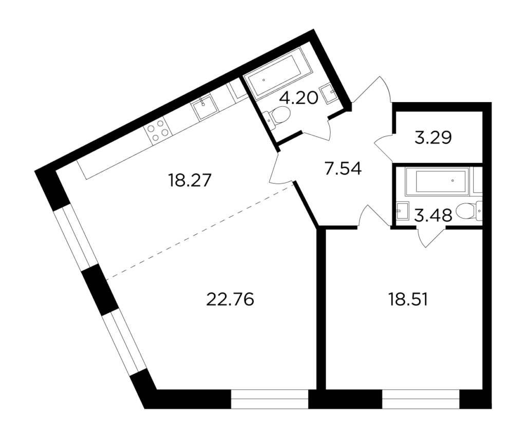2-комнатная квартира 78.05 м2, 12-й этаж