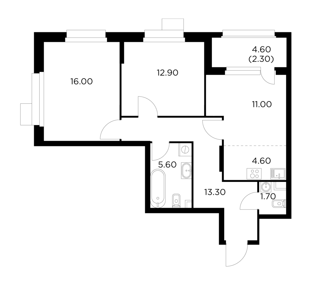 3-комнатная квартира 67.4 м2, 18-й этаж