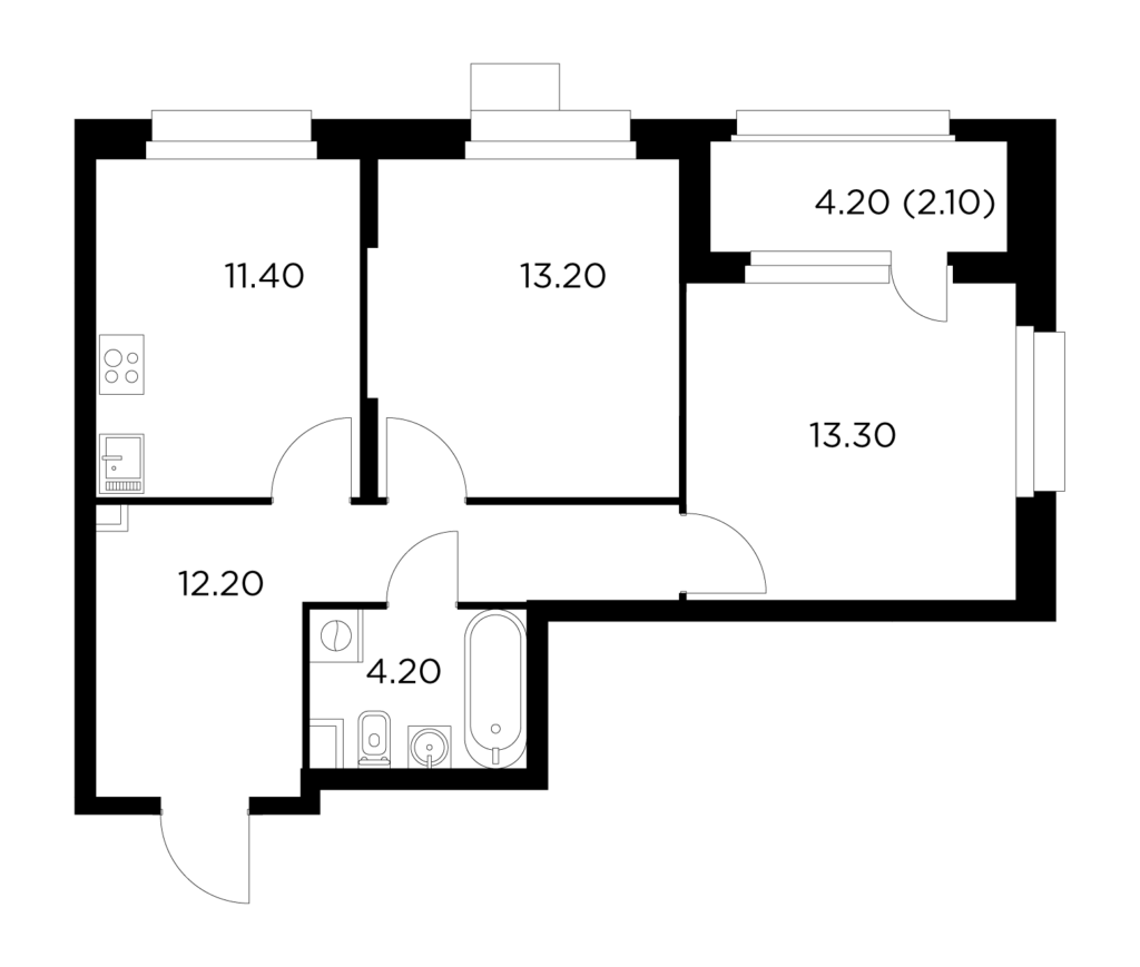 2-комнатная квартира 56.4 м2, 3-й этаж