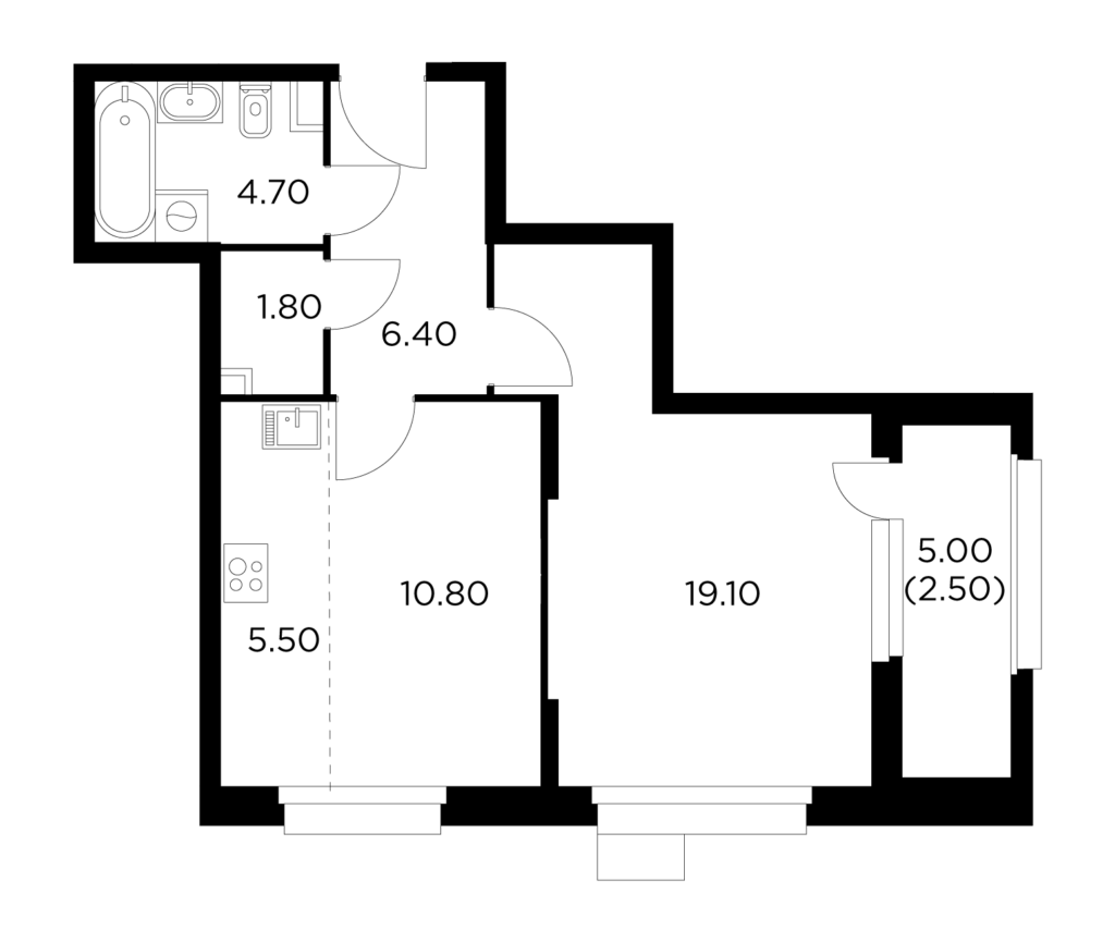 2-комнатная квартира 50.8 м2, 12-й этаж