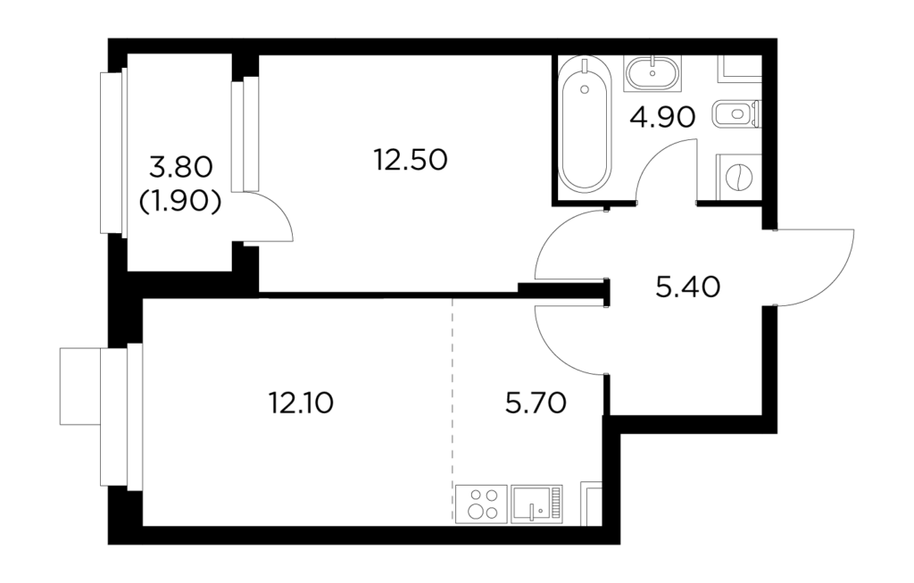 2-комнатная квартира 42.5 м2, 17-й этаж