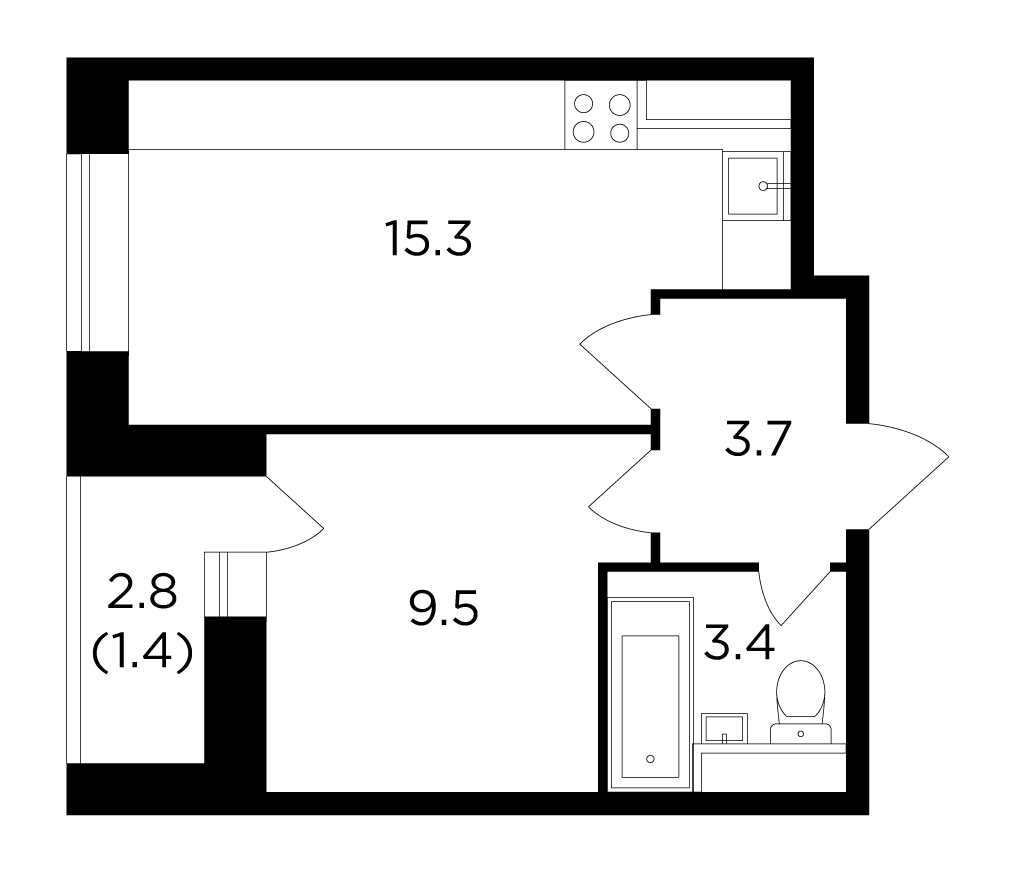 1-комнатная квартира 33.3 м2, 6-й этаж