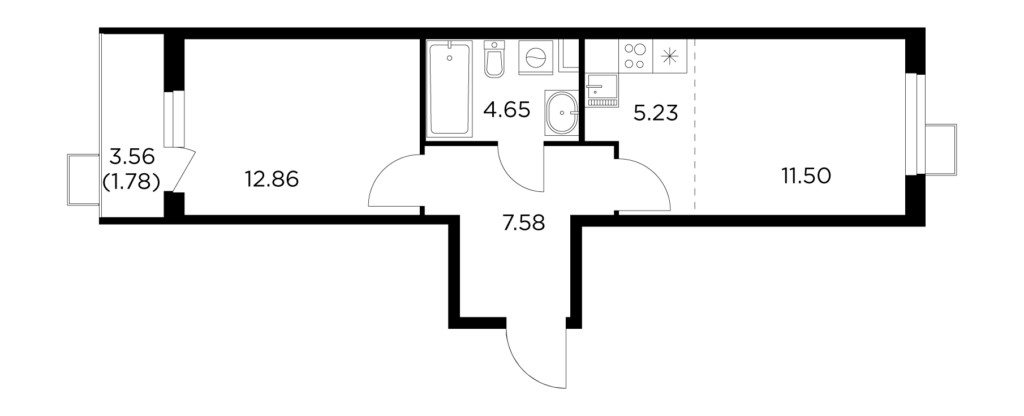 2-комнатная квартира 43.61 м2, 15-й этаж