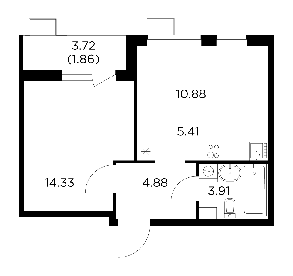 2-комнатная квартира 41.27 м2, 14-й этаж
