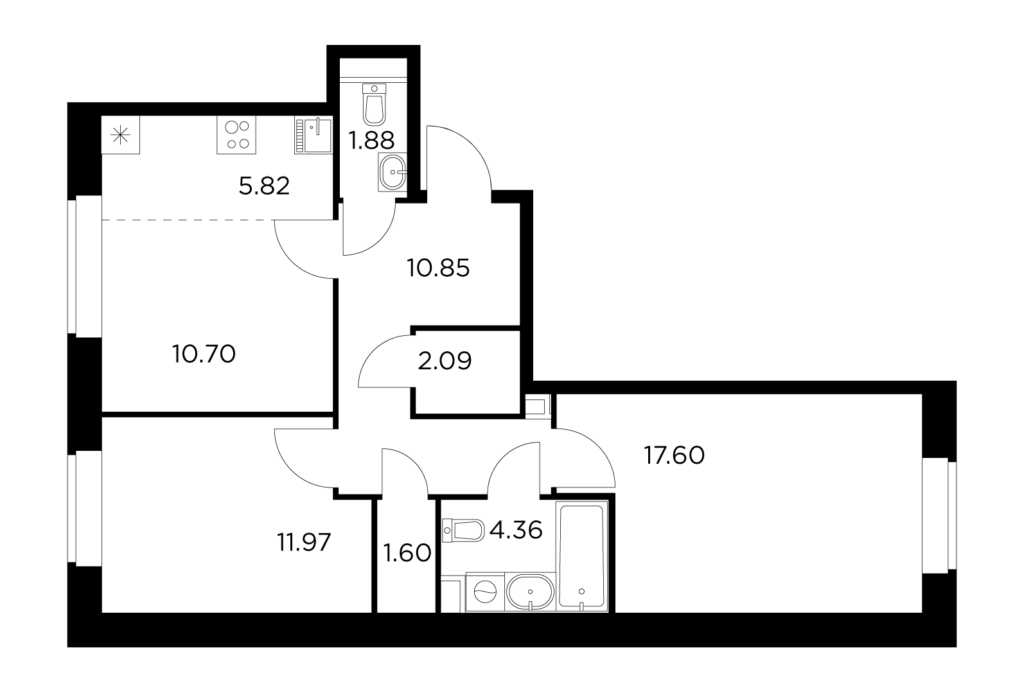3-комнатная квартира 66.87 м2, 1-й этаж