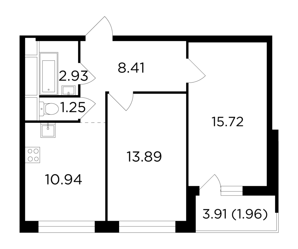 2-комнатная квартира 55.01 м2, 24-й этаж