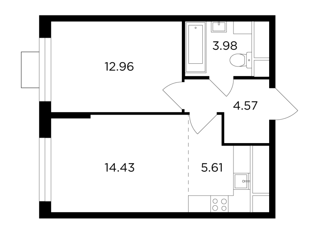 2-комнатная квартира 41.55 м2, 22-й этаж