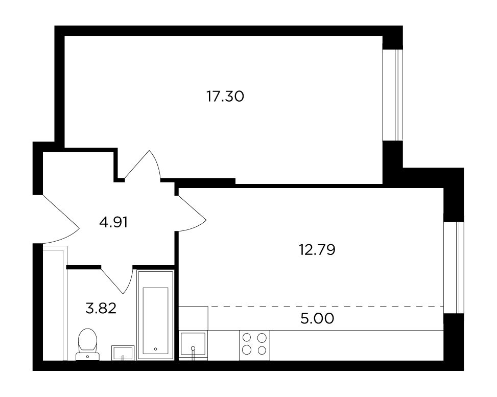 2-комнатная квартира 43.82 м2, 24-й этаж