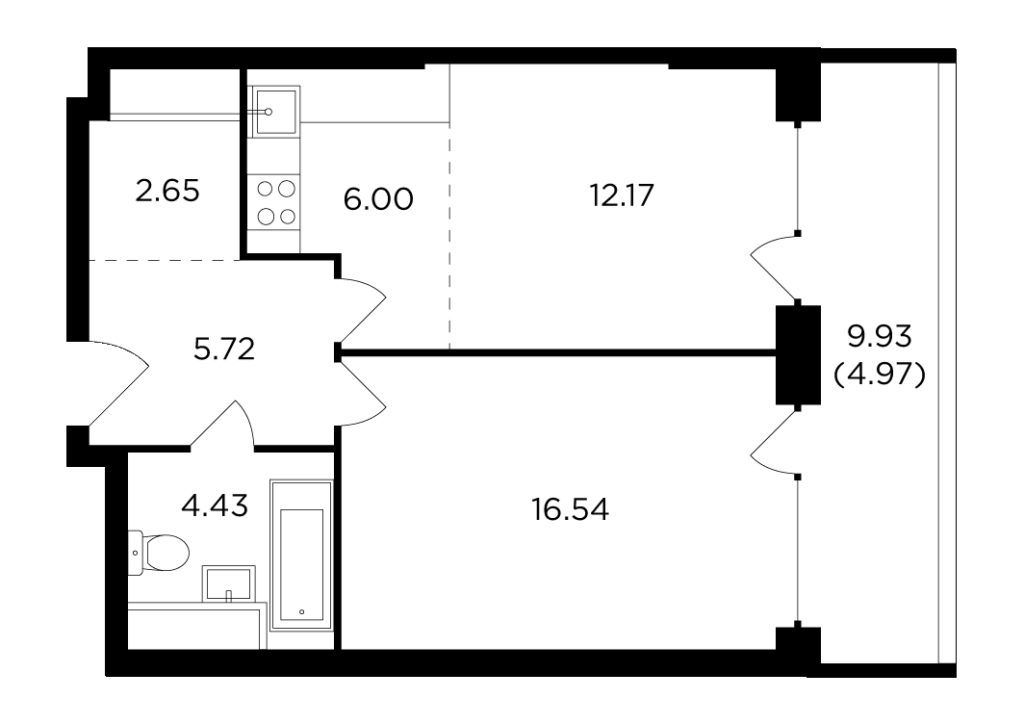 2-комнатная квартира 52.48 м2, 3-й этаж