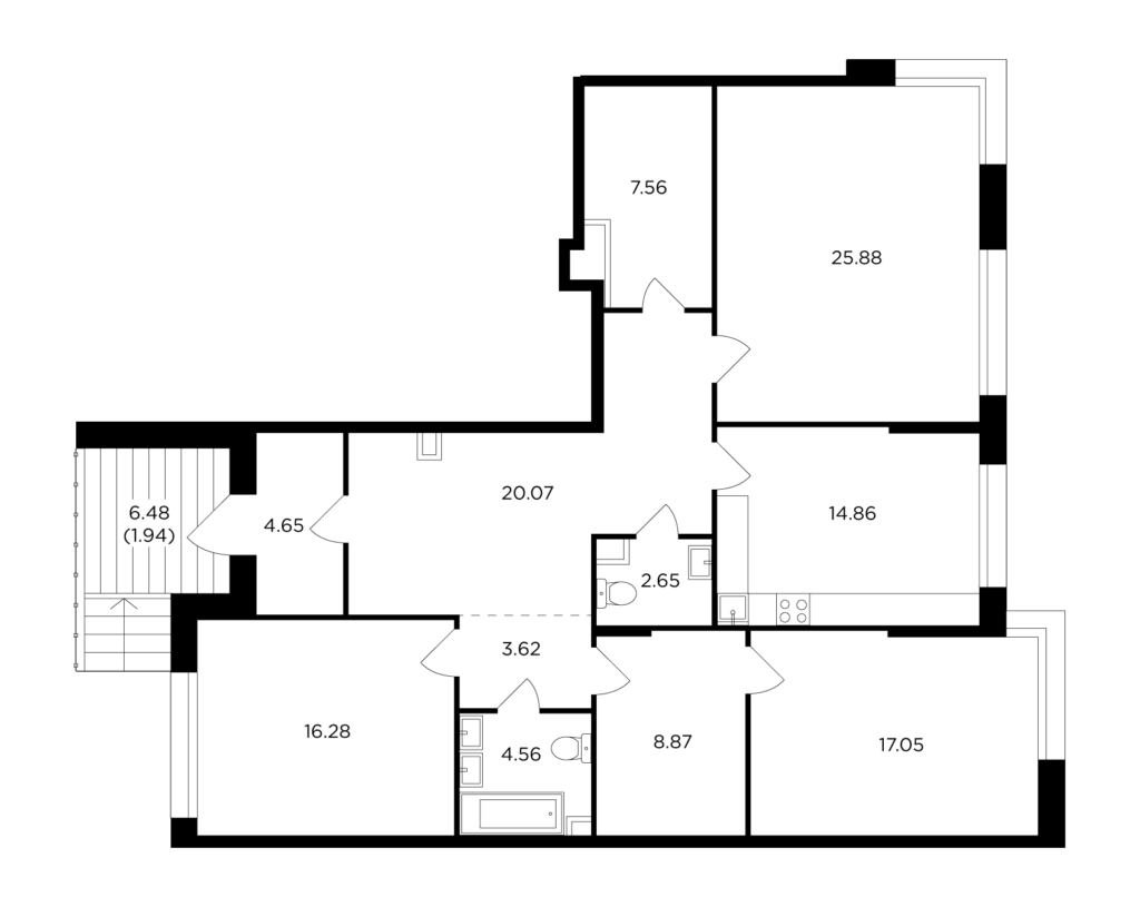 3-комнатная квартира 127.99 м2, 1-й этаж