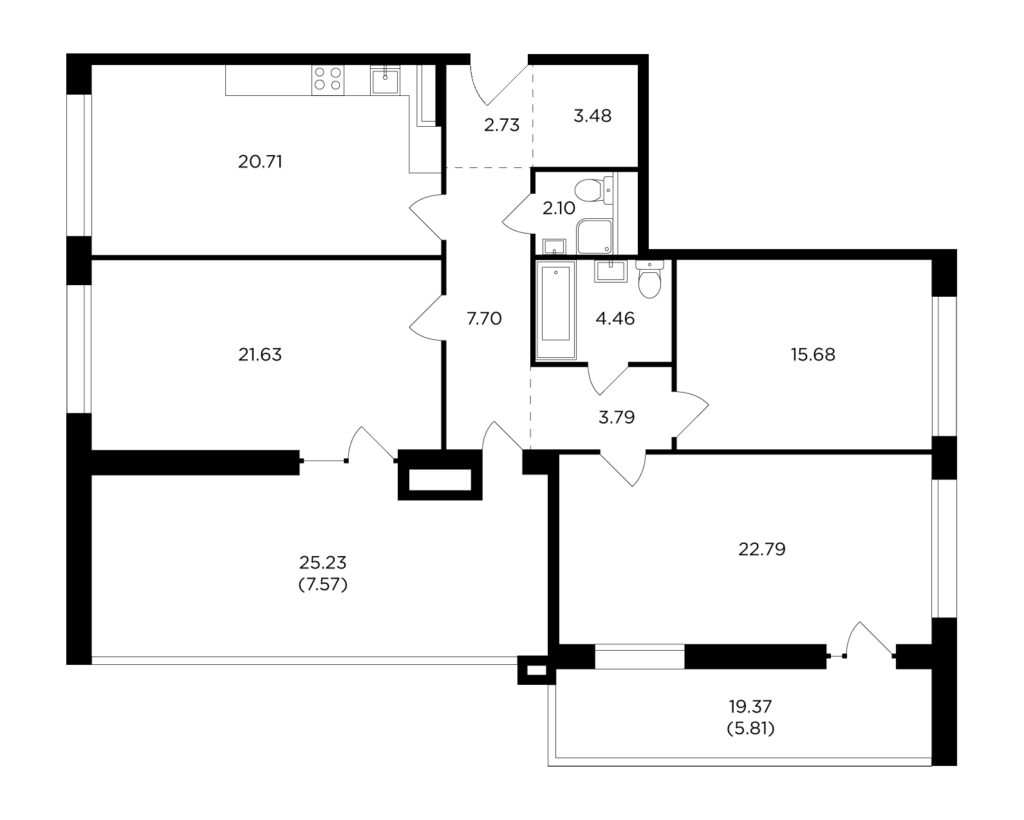 3-комнатная квартира 118.45 м2, 7-й этаж