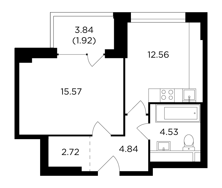 1-комнатная квартира 42.14 м2, 10-й этаж