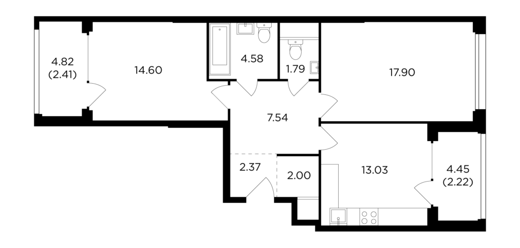 2-комнатная квартира 68.44 м2, 20-й этаж