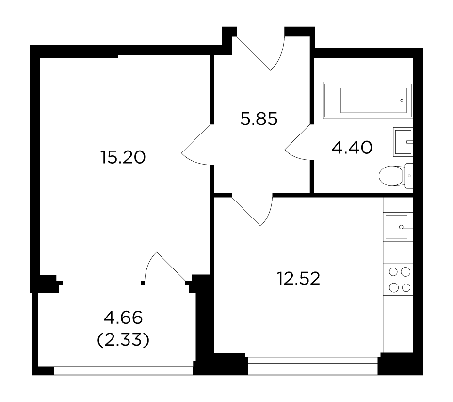 1-комнатная квартира 40.3 м2, 21-й этаж
